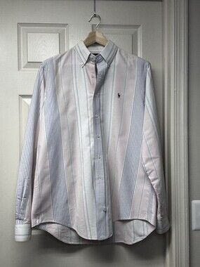 Vintage Ralph Lauren Button Down Size 16-36 Pink Blue White Striped